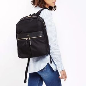 KNOMO London Laptop Backpack Black Nylon & Leather Gold Hardware 14” laptop